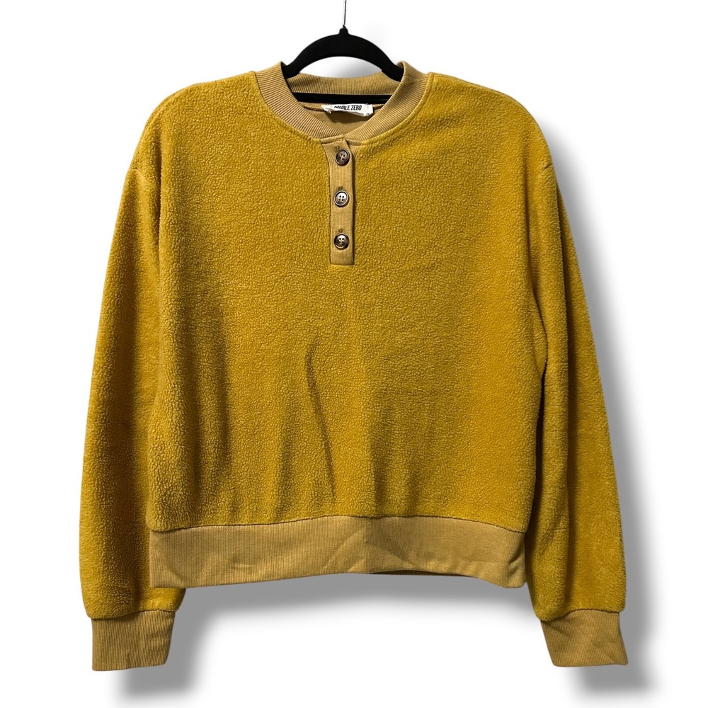 Double Zero Women's Fleece Henley Pullover Sweatshirt Mustard Yellow S Cozy Fall